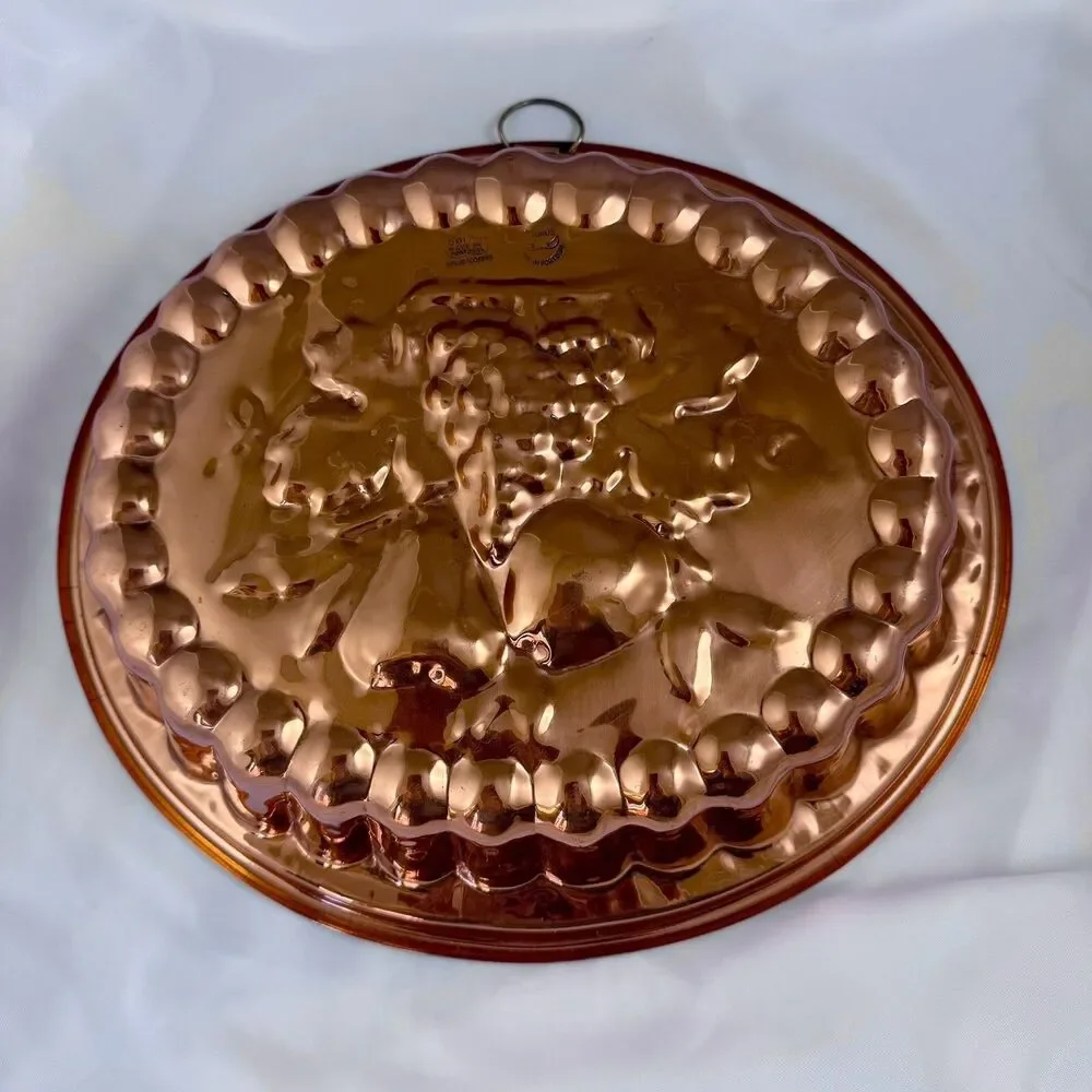 Large Oval Mold Copper Tin Lined Jelly Pudding Mold Fruit Design 13.5